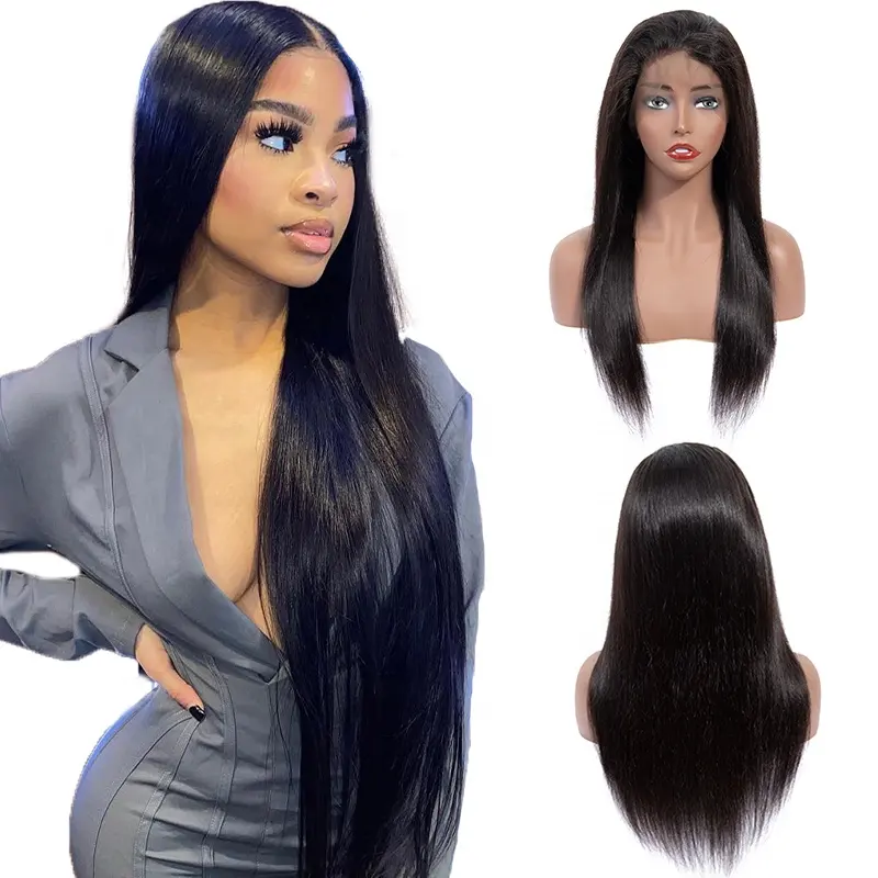 Vente en gros Brésilien 13x6 HD Cheveux Humains Transparent Lace Front Perruque pour les Femmes Noires Cheveux Raides 13X6 HD Swiss Lace Frontal Perruques