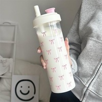 Bouteille d'eau portable en plastique avec paille, design nœud 2026, style coréen, usage général