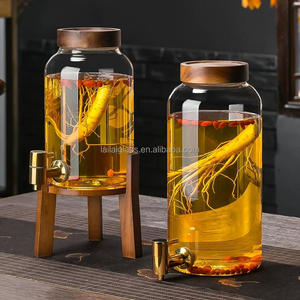 Pichet à Boissons en Verre avec Couvercle en Bois, Grand Récipient pour Limonade, Distributeur <span class=keywords><strong>de</strong></span> Boissons pour Fêtes, Mariages, Bars, Liquides - Product Image 3
