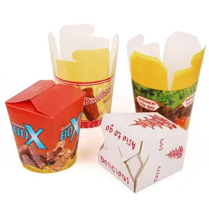 Hộp Đựng Thức Ăn Kraft 16Oz 26Oz Dùng Một Lần In Theo Yêu Cầu Hộp Đựng Mì Sợi Thực Phẩm Trung Quốc Có Tay Cầm