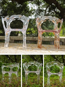 Silla de Cristal Transparente para Sala de Estar, Muebles Acrílicos, Taburete para Hotel o Restaurante, Respaldo de Resina Platino, Personalizable - Product Image 2