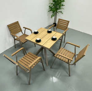 Modern Outdoor <b>Foldable</b> Waterproof Plastic Wooden <b>Table</b> <b>Chair</b> Set for Hotel & Villa Use Square Round <b>Tables</b> French Bistro <b>Chairs</b> - Product Image 4