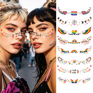 Autocollants de <span class=keywords><strong>tatouage</strong></span> facial arc-en-ciel imperméables et sûrs pour la peau, décorations et accessoires pour le <span class=keywords><strong>Mois</strong></span> de la fierté LGBTQ+ (Love Is Love) - Product Image 2