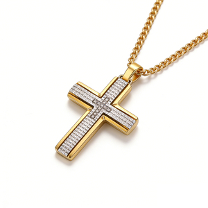 18K Gold Plated <b>Cross</b> Pendant Necklace Iced Out 5A Cubic Zirconia Crucifix 24inch Rope <b>Chain</b> Stainless Steel Hip Hop Jewelry - Product Image 1