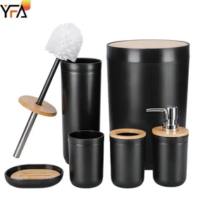 Bamboo Bathroom Accessory Set-with Trash Can Toothbrush Holder Soap Dispenser Soap,Lotion Set Tumbler Cup,4-6 Pieces Bath Set