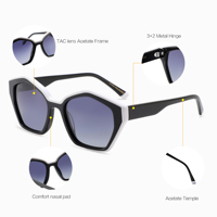 Lunettes de soleil polarisées hexagonales bicolores en acétate, protection UV, anti-éblouissement pour femme, usage quotidien, logo personnalisé