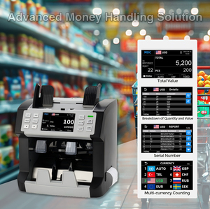 Contabanconote P200 a due tasche con funzione di valutazione e selezione, macchina contasoldi con stampante, multi-valuta, 2CIS RUB UZS CNY USD - Product Image 5