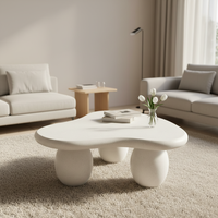 Table basse moderne en MGO blanc pour l'intérieur et l'extérieur, plateau unique en forme de nuage, base ovale triple, table basse en béton, table centrale en ciment