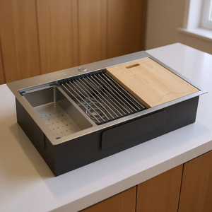 D0100HXF2B2 Fregadero de Cocina de 30 Pulgadas, de Acero Inoxidable, de un Solo Tazón, Rectangular, Multifuncional, para Instalar Bajo Encimera - Product Image 2
