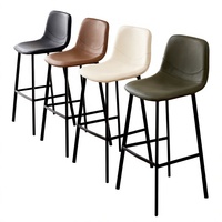 Tabouret de bar haut dossier en cuir, style moderne et minimaliste, luxe discret, pour la maison, avec structure métallique, pour comptoir, pour l'approvisionnement transfrontalier