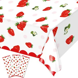 Strawberry Party Tablecloth Decorations Disposable Plastic Table Cover For Summer Fruit Birthday Party Supplies Baby Shower