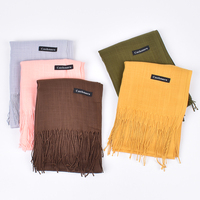 Écharpe d'Hiver Chaude Longue Femme en Polyester Coton 70*180cm, Châle Pashmina Coloré avec Glandes, Voile Musulman Hijab Turban pour Femmes