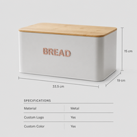 Metal moderne witte ovale broodtrommel met gouden logo en bamboe deksel, makkelijk schoon te maken, voedselbewaarbak