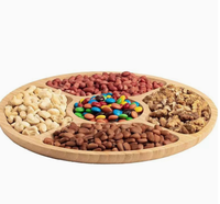 Assiette ronde en bois à compartiments, plateau de service rotatif en bambou avec compartiments, plateau à collation en bois pour noix, fruits, fromage
