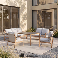 Ensemble table et chaises de salle à manger J&M Modern en aluminium et PE, 7 places, durable et écologique, aspect bois, mobilier de jardin extérieur