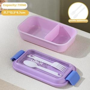Boîte à lunch pour enfants en plastique PP à 2 compartiments pour l'école avec cuillère et fourchette, boîte à lunch pour <span class=keywords><strong>le</strong></span> camping, <span class=keywords><strong>le</strong></span> bureau, <span class=keywords><strong>le</strong></span> stockage des aliments, boîte bento - Product Image 5