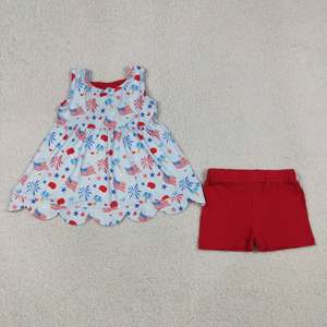 Conjunto al por mayor para bebés niñas, festivo del 4 de julio, con diseño de paleta de helado, bandera y lazo festoneado en la espalda - Product Image 1