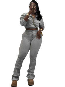 2026 Kadın Günlük Düz Renk Sportif Eşofman Takımı 2 Parça Kadın Kış Trendi Fermuarlı Üst + İpli Bol Paça Pantolon Uyumlu Kıyafetler - Product Image 2