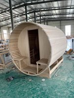 Sauna Tong Kayu Cedar Merah Solid untuk 4 Orang dengan Pemanas Inframerah - untuk Penggunaan di Villa dan Taman