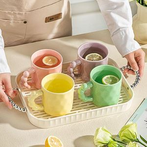 High Quality Hot Solid Color Porcelain Tea Mug Unique Beaded Handle <b>Reusable</b> Food Safe Dishwasher Microwave Safe Customizable - Product Image 1