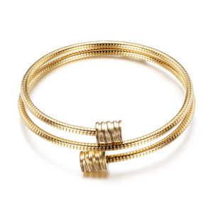 Bracelet en acier inoxydable double couche 3 mm, taille réglable, unisexe, usage quotidien, design géométrique rond, acier rose doré - Product Image 3