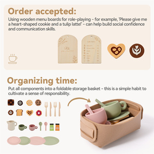 Nouvel ensemble de jeu de thé en silicone et bois pour tout-petits avec aliments en <span class=keywords><strong>feutre</strong></span>, biscuits, desserts scandinaves, jouets de cuisine, cadeaux pour enfants - Product Image 4