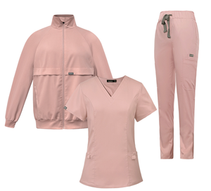 Burgundy TR 4-Way Stretch Medical Scrub Set with Jacket V-Neck Top Pants <strong>Uniform</strong> for Hospital &amp; <strong>Clinic</strong> OEM Medical Scrub Sets - Product Image 5