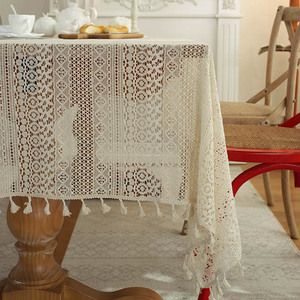 American Pastoral Ins Hollow Crochet Rectangular Lace Tassel Table Mat Cloth Daddy Mantel tejido <span class=keywords><strong>para</strong></span> uso doméstico al por mayor - Product Image 2