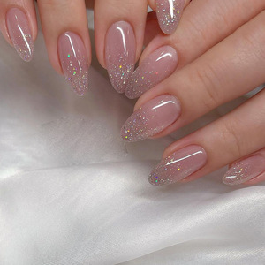 Unghie Finte Eco-Friendly in ABS, Stile Francese Minimalista, Rosa, con Glitter Argento Scintillante Effetto Cielo Stellato, <span class=keywords><strong>24</strong></span> Pezzi - Product Image 1
