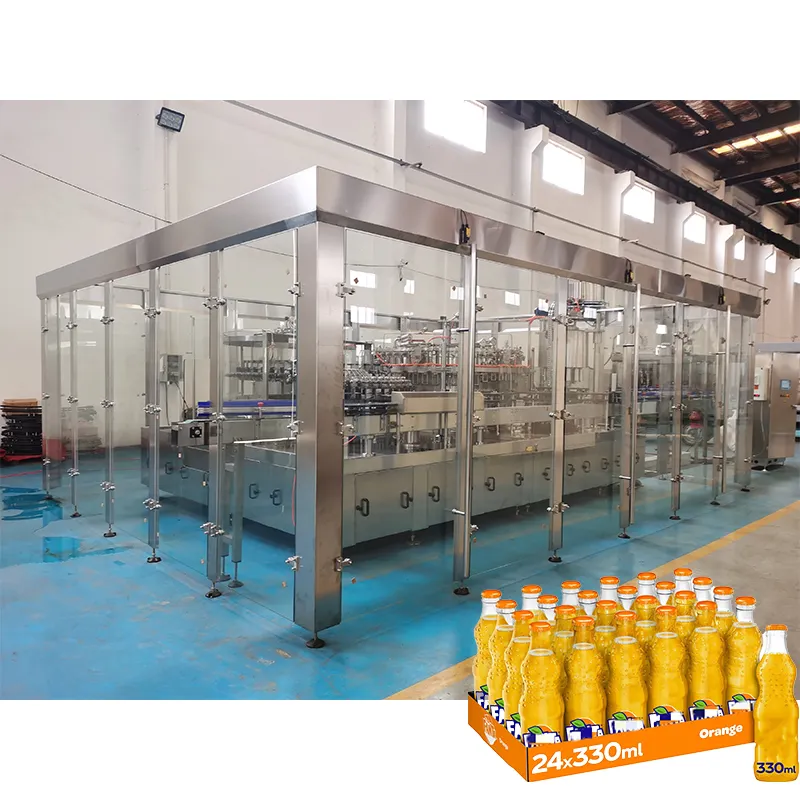Glass bottle aluminum ring crown cap all in one rinsing filling capping production line carbonated soft drink making machine