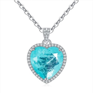 Fashion Jewelry Eco-friendly <b>Copper</b> 12*12MM Simulation Paraiba Blue Zircon Gemstones Love Heart Pendant Necklace for Daily Wear - Product Image 1