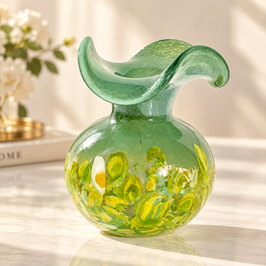 Jarrón de Vidrio Artístico <span class=keywords><strong>Verde</strong></span> Espuma de Mar con Boca Esculpida para Flores Frescas y Decoración de Estantes - Product Image 5