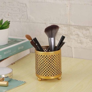 Oro redondo oro metal hierro belleza herramientas tocador maquillaje cepillo almacenamiento cubo organizador tubo almacenamiento caso - Product Image 5