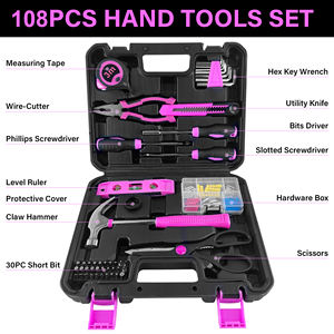 Kit d'outils à main ensemble 108 pièces rose tournevis marteau maison haute qualité outils à main ensemble Kit pour mécanique - Product Image 2