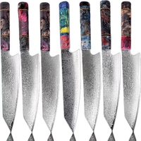 Couteau Santoku japonais de 8 pouces Damas Chef Cleaver 67 couches en acier VG10 avec manche en résine époxy ambrée