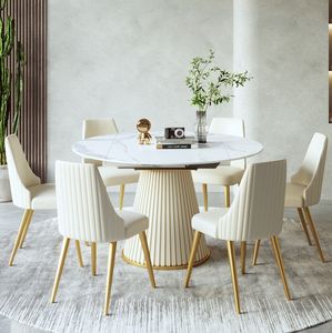 Nordico bianco semplice piatto di roccia quadrato a tondo retrattile pieghevole tavolo da pranzo per 6 in metallo Base tavolo da pranzo - Product Image 6