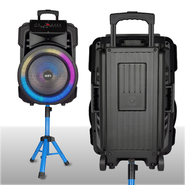 Big Power Trolley Audio 15 Inch Portable DJ Party Outdoor RGB Ring Wireless Speakers