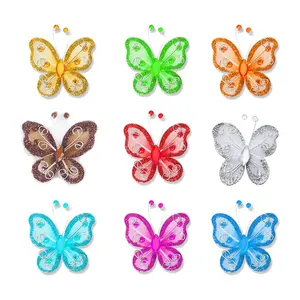 Vendita calda Wall Glitter 3D Butterfly Stickers Mesh Wire Nylon Butterfly Decoration for Craft Home Wedding Party Decor