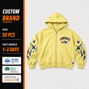 Hoodie <strong>Mens</strong> Fashion Custom High Quality 450 GSM Velour Zip up Print Hooded With Cowboy Checker Frailed Hip Hop Erkek Sweatshirt - Product Image 1