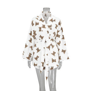 Pijamas de Dos Piezas de Algodón Tejido Elegante con Estampado Lindo, Cálidos <span class=keywords><strong>y</strong></span> de Manga Larga para Primavera 2024 - Product Image 2