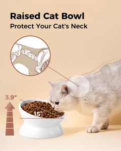 Elevated Ceramic <b>Cat</b> Food Bowl Tilted Raised Water Dish for Spine Protection and Anti Vomiting - Product Image 6