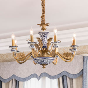 Design tradizionale moderno grande lampadario in ceramica di lusso Hotel soggiorno <span class=keywords><strong>sala</strong></span> 220V bianco luci a sospensione in rame materiale - Product Image 3