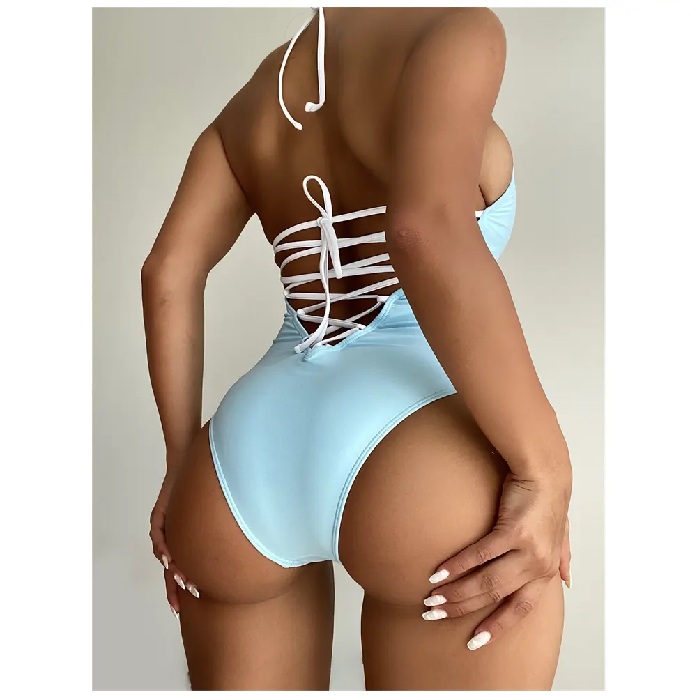 Nieuwe Vintage Dames Jumpsuit Sexy Back Bandage Bikini Hoge Been Vrouwen Badpak Braziliaanse Badmode