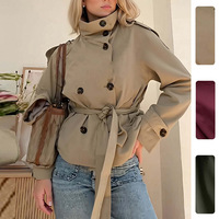 Manteau trench pour femme, double boutonnage, ceinturé, court, en polyester, pour femmes, élégant, pour le bureau, streetwear