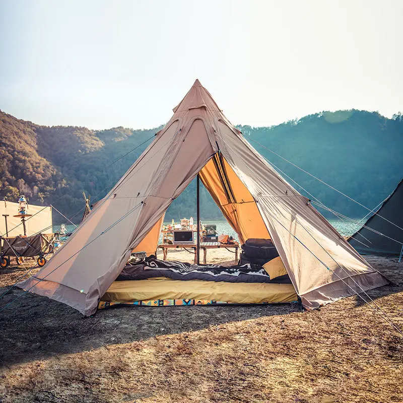 Tenda calda ultraleggera per 4 persone con presa ignifuga per tubi di scarico con 2 porte