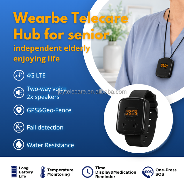 SOS GPS Tracker Seniors Fall Detection Long Battery Life Voice Calling Medication Reminder 4G LTE Nursing Home Care IP67 Rated