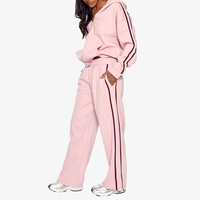 Ensemble de survêtement pour femme grande taille en mélange de coton écologique avec logo personnalisé, veste à capuche et pantalon de survêtement évasé, décontracté pour l'hiver