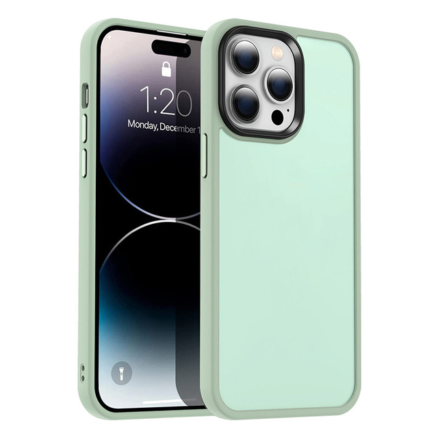 Slim Soft TPU Hard PC 2 in 1 Clear Matte Phone Case for iPhone 14 Pro 13 12 11 Pro Max 7 8 Plus XS Transparent Light Green Cover
