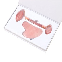 Ensemble de masseur facial anti-âge le plus vendu sur Amazon, rouleau de jade en quartz rose avec pierre de jade rose froide pour les produits de massage du visage