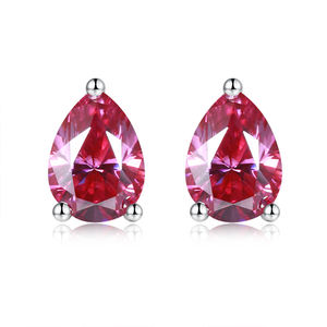 Nouvelles boucles d'oreilles en moissanite de 1 carat, forme poire rose, plaquées or 10K/14K et argent - Product Image 1